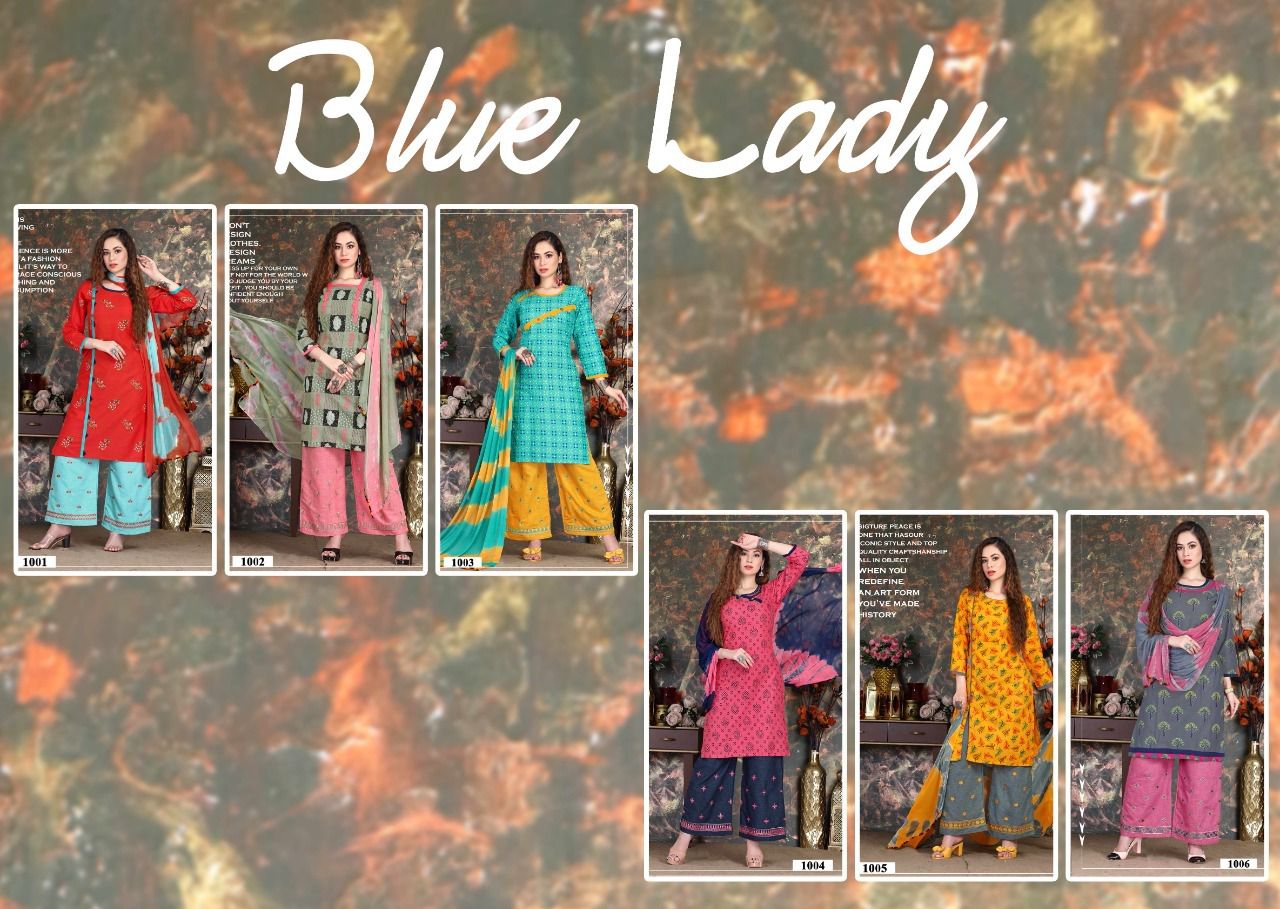 Beauty Queen Blue Lady Regular Wear Cotton Printed Ready made Collection
